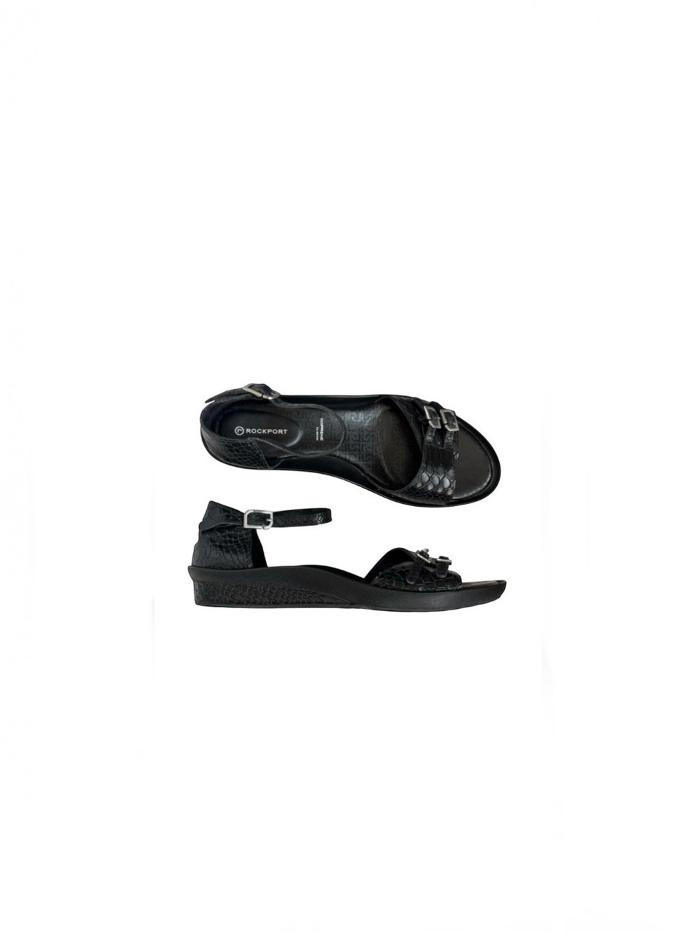 Rockport black leather low heel classic adjustable comfort sleek sandals 9 1/2 - Picture 2 of 14